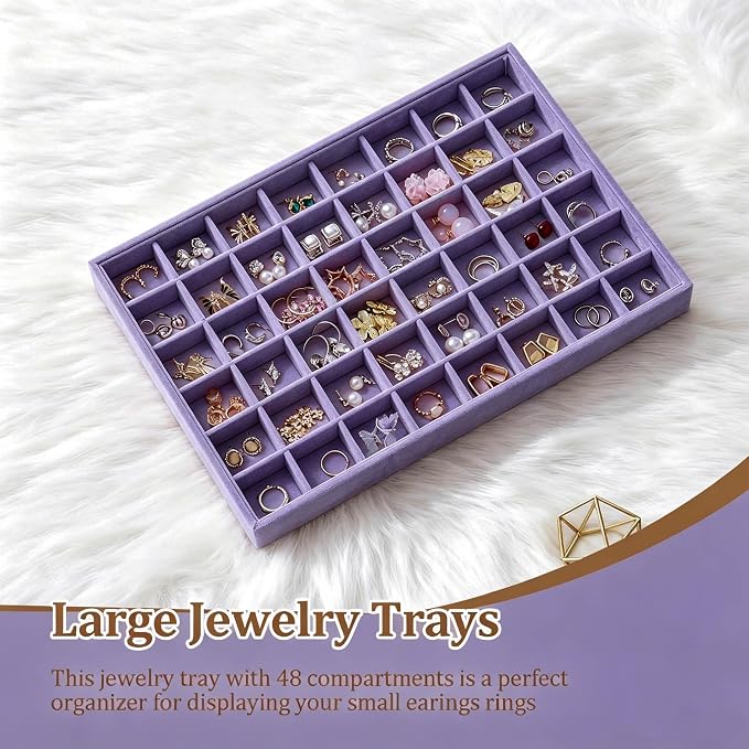 Large Velvet Jewelry Tray 2 Pack Stackable Jewelry Display Drawer Inserts Trays - Image 2