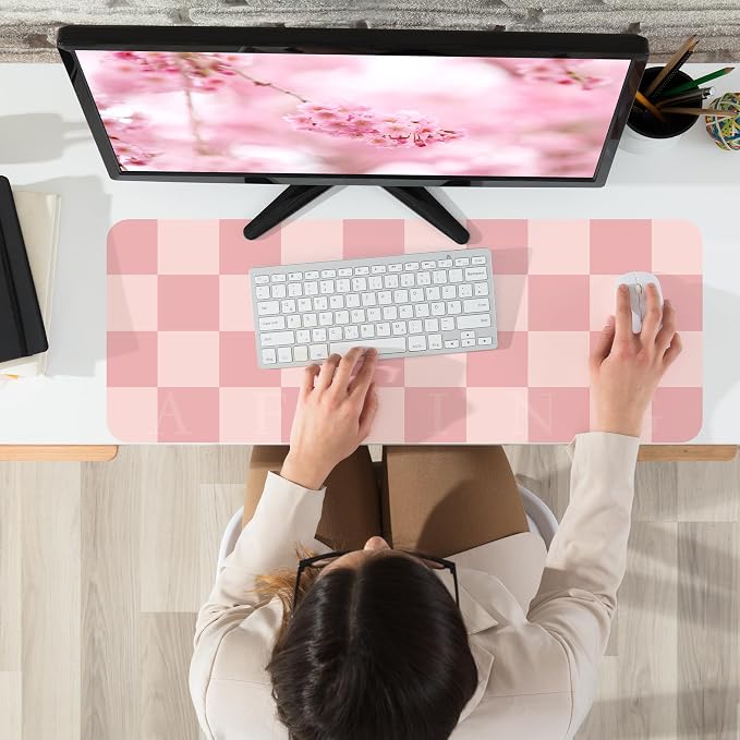 Non-Slip Pink Desk Mat, Waterproof PU Leather Protector, Large Blotter - Image 5