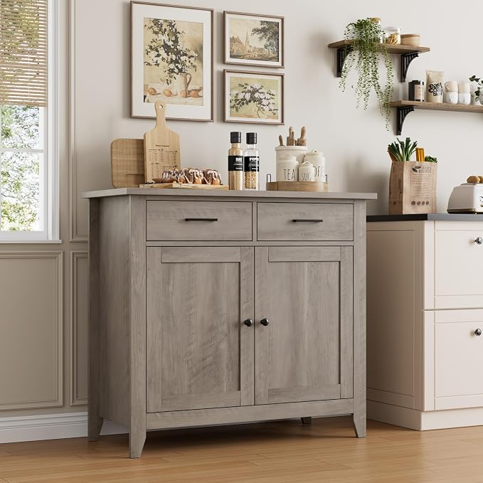 HORSTORS Farmhouse Kitchen Storage Cabinet, Small Buffet, Coffee Bar, 35.8"W - Image 2