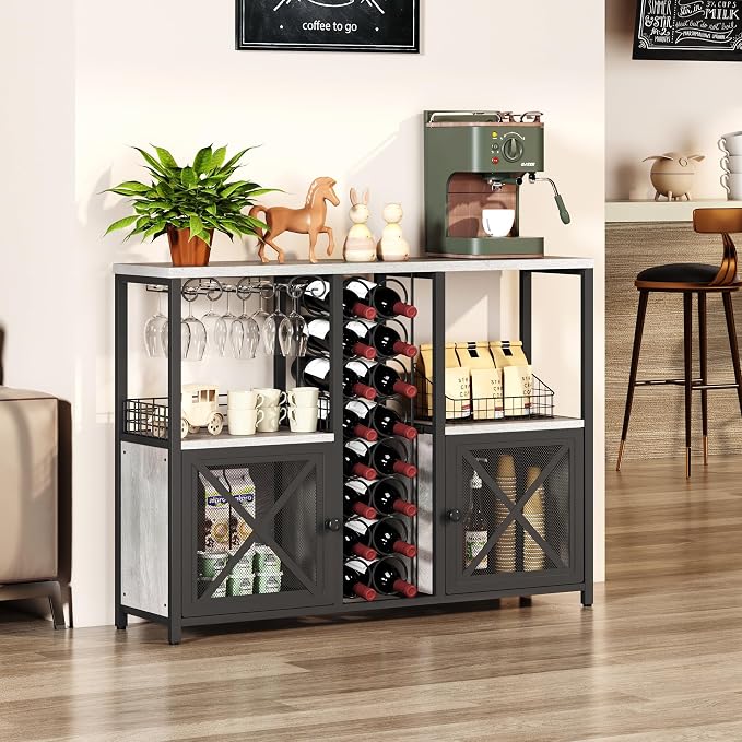 Homeiju Mini Bars for Home, Wooden Coffee Bar Cabinet, Modern Liquor Cabinet - Image 4