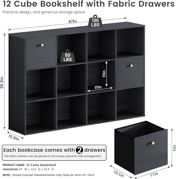 Cube Storage Organizer with 12 Open Shelf, Freestanding Book Case, Cubicle - Image 2