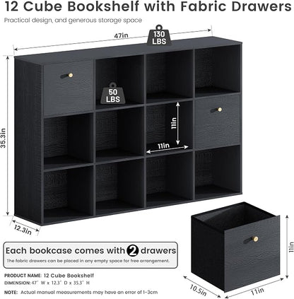 Cube Storage Organizer with 12 Open Shelf, Freestanding Book Case Set, 2 Packs - Image 2