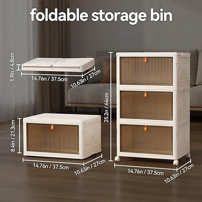 LDQ Storage Bins with Lids, 3 Tier 69QT Stackable Storage Cabinet, Foldable - Image 2