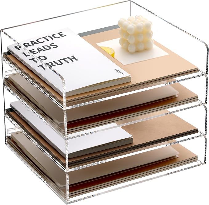 SANRUI Acrylic Stackable Letter Tray Clear Desk Paper Organizer 4-Tier Desk - Image 9