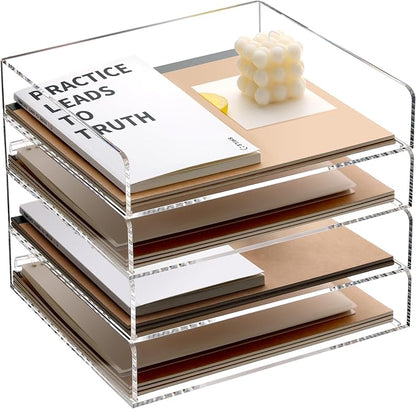 SANRUI Acrylic Stackable Letter Tray Clear Desk Paper Organizer 4-Tier Desk - Image 9