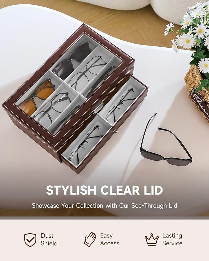 CO-Z Sunglasses Organizer with 12 Slots, Leather Eyeglasses Storage Box - Image 3
