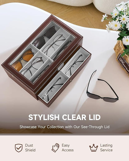 CO-Z Sunglasses Organizer with 12 Slots, Leather Eyeglasses Storage Box - Image 3
