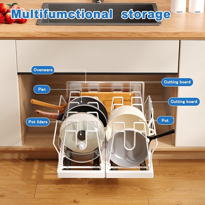 2 Pack Pots and Pans Organizer Under Cabinet, 21.6" Deep Pull Out Pot Lid - Image 2