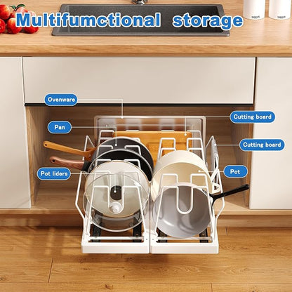 2 Pack Pots and Pans Organizer Under Cabinet, 21.6" Deep Pull Out Pot Lid - Image 2