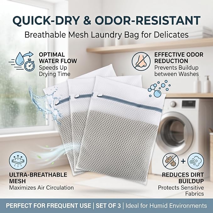 Lingerie Bags for Washing Delicates 3Pcs, Laundry Wash Bag, Honeycomb Mesh - Image 6