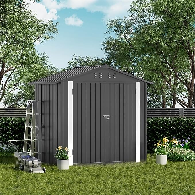 COMHOMA Outdoor Storage Shed Metal Garden Tool House Lockable | Sloping Roof - Image 2