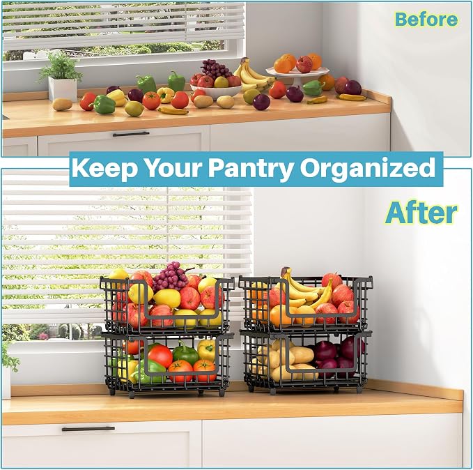 2 Pack Stackable Metal Wire Vegetable Fruit Basket - Image 4