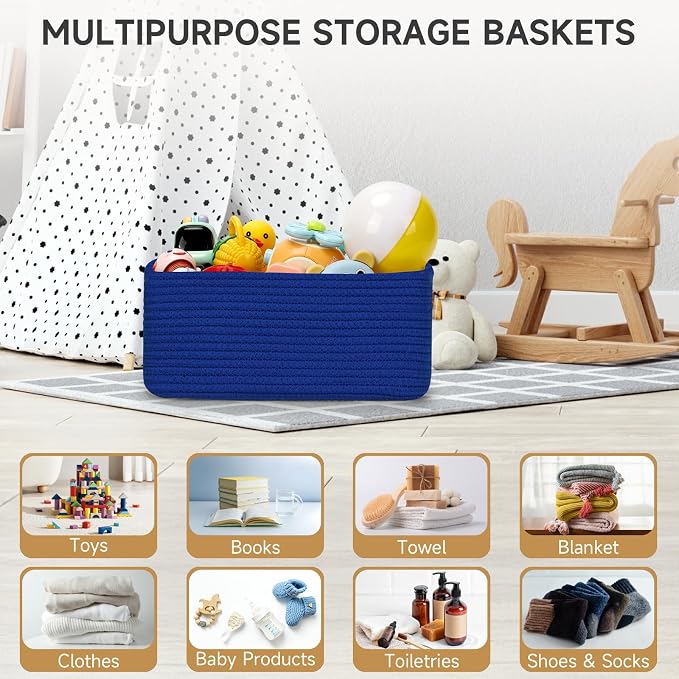 3-Pack Small Storage Baskets for Organizing | Woven Shelf Toy Basket | Rope - Image 4