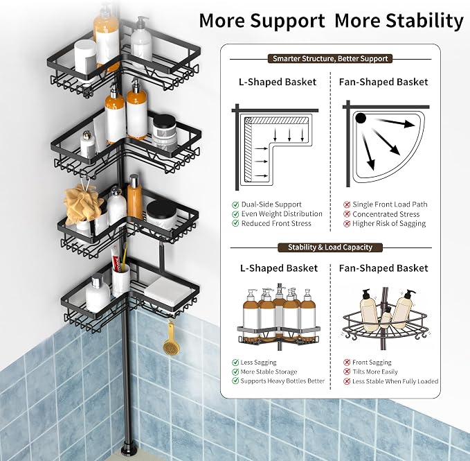 KEGII Corner Shower Caddy Tension Pole, Large Capacity Bathroom Organizer | 28 - Image 3