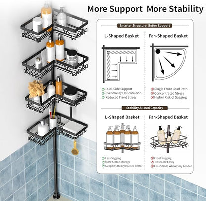 KEGII Corner Shower Caddy Tension Pole, Large Capacity Bathroom Organizer | 28 - Image 3