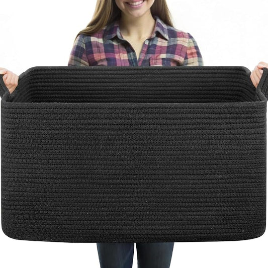 70L Large Blanket Basket, 21.6" x 16.9" x 11.8" Woven Storage Basket by OIASKET