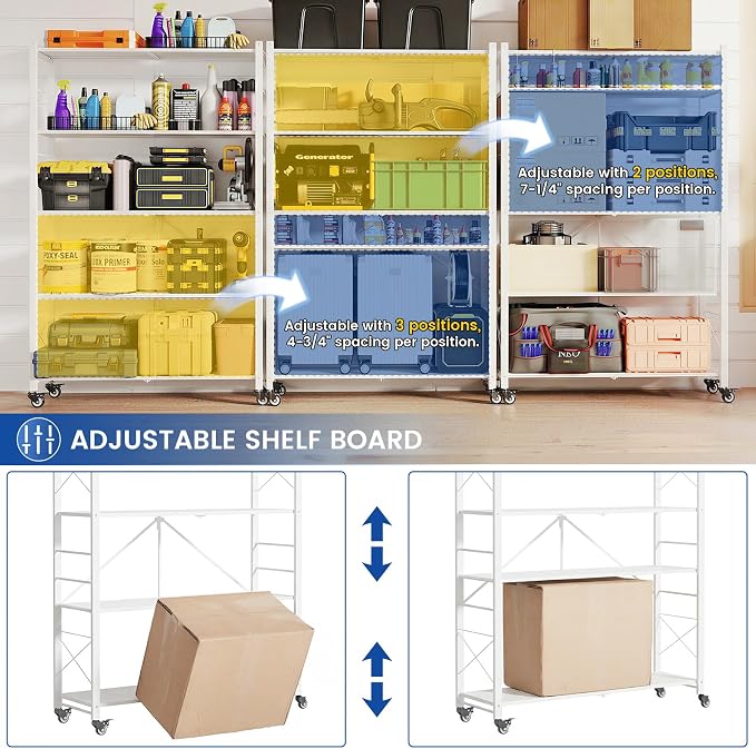 ALANNG 40" W Foldable 5-Tier Storage Shelves on Wheels Adjustable | Removable - Image 4