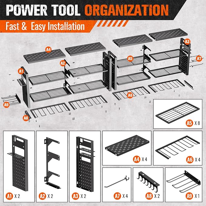 66" W Super Large Power Tool Organizer Wall Mount, Heavy Duty Cordless Tool - Image 8