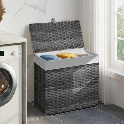 Greenstell Laundry Hamper with Lid, 125L Large Clothes Hamper with 3 Section & - Image 8