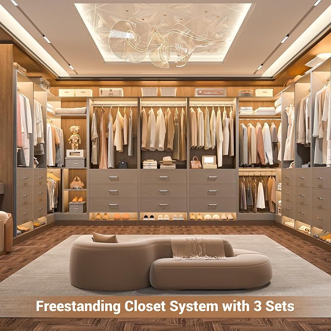 Aheaplus Closet System with 3 Drawers, 2 Hanging Rods & Corner Tower, Corner - Image 6