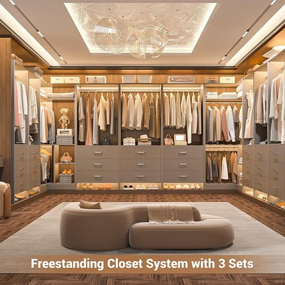 Aheaplus Closet System with 3 Drawers, 2 Hanging Rods & Corner Tower, Corner - Image 6