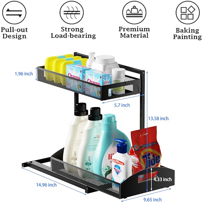 Under Sink Organizer, 2 Pack Height Adjustable Under Sink Organizers and Storage - Image 8