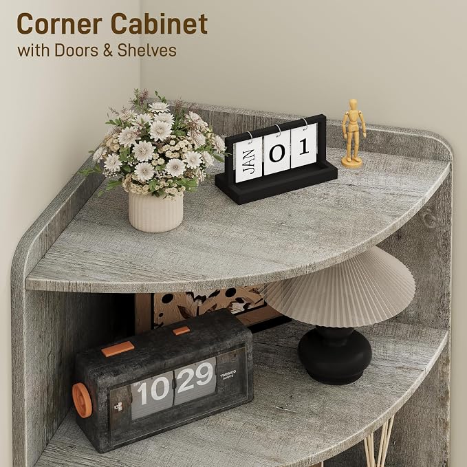 Vabches Tall Corner Cabinet, Farmhouse Corner Storage Shelf - Image 6