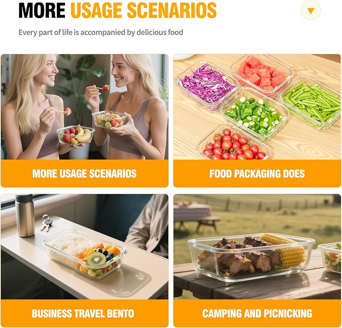 5 PACK 36 oz Glass Meal Prep Containers, Glass Food Containers - Image 7