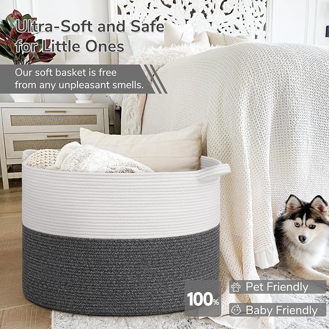 INDRESSME 115L Extra Large Cotton Rope Blanket Basket, Woven Baby Laundry - Image 5