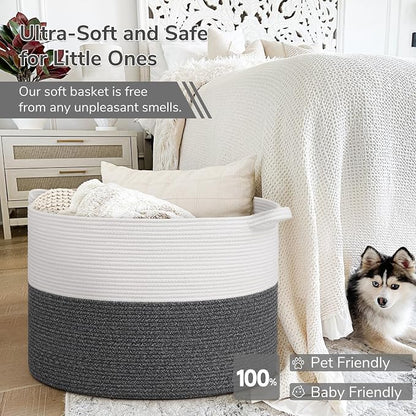 INDRESSME 115L Extra Large Cotton Rope Blanket Basket, Woven Baby Laundry - Image 5
