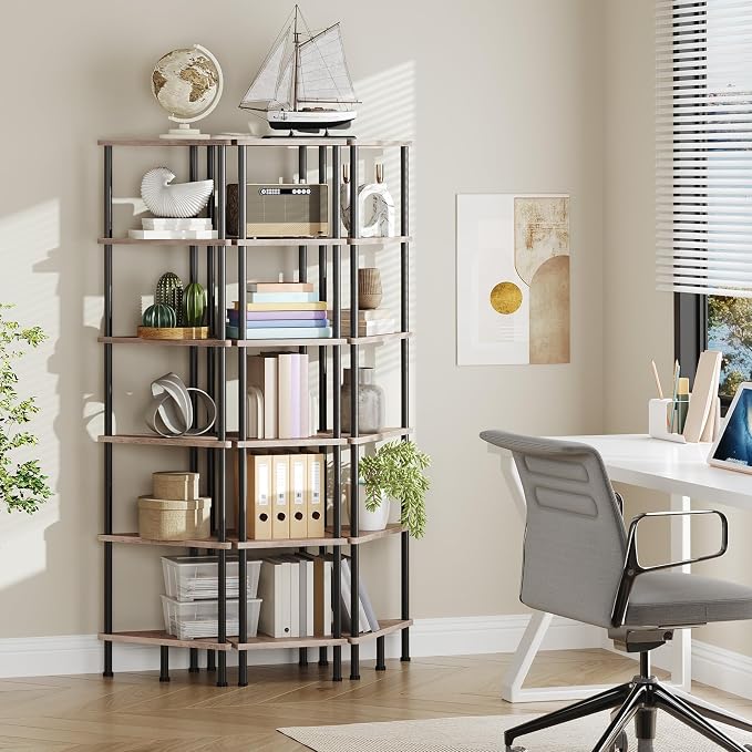 HOOBRO Corner Shelf Stand, Industrial 6-Tier Corner Bookshelf - Image 4