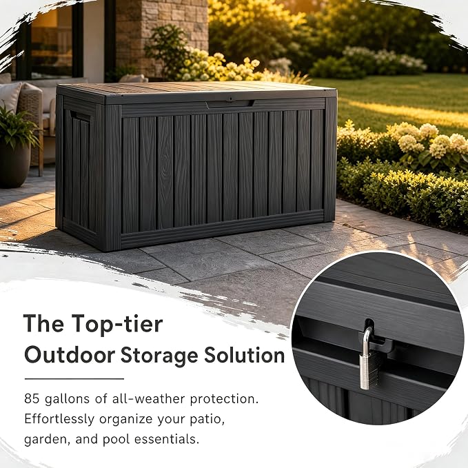 98 Gallon Large Deck Box, Waterproof Resin Outdoor Storage Box Lockable - Image 3
