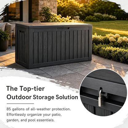 98 Gallon Large Deck Box, Waterproof Resin Outdoor Storage Box Lockable - Image 3