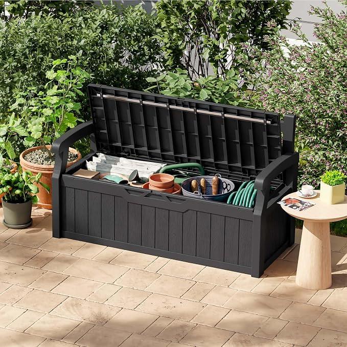 Patiowell 75 Gallon Plastic Storage Bench, Water-Resistant Deck Box - Image 2