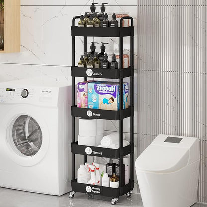 Laiensia Multifunction Utility Rolling Cart, 5-Tier Plastic & Metal Storage - Image 5