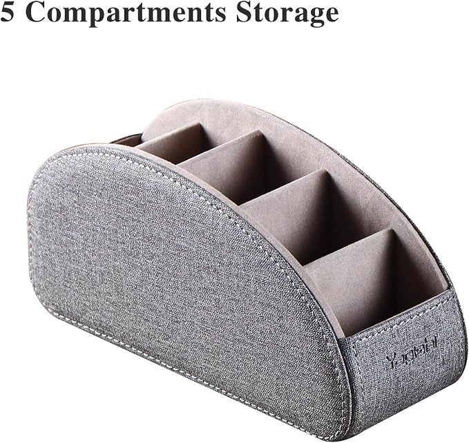 TV Remote Control Holder with 5 Compartments, Pu Leather Remote Caddy/Box/Tray - Image 4