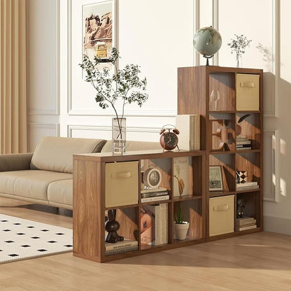 Bookshelf with Storage Bins, 16-Cube Storage Organizer Sturdy Wooden Cube - Image 4