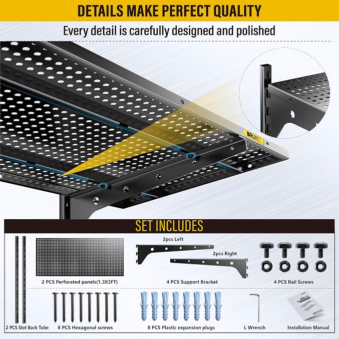 2 Tier 1.3x3ft Garage Shelving Wall Mounted, 15.6x36inch per Shelf Height - Image 6