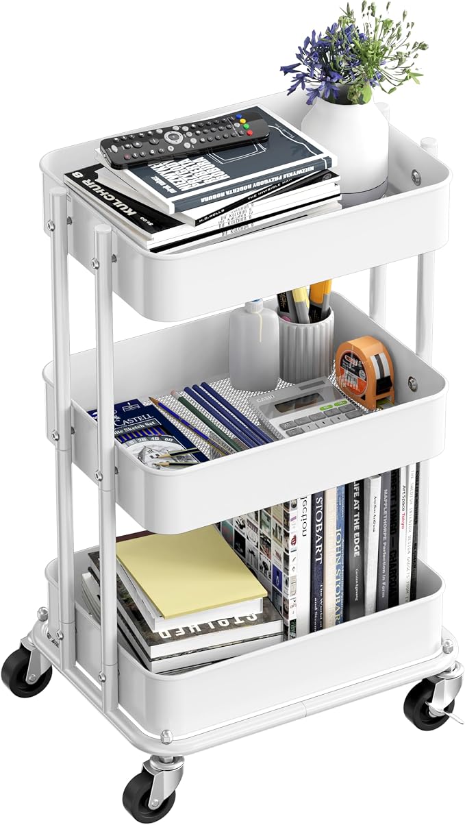 Simple Houseware 3-Tier Compact Utility Rolling Cart, Low 24” Height Fits Under - Image 4
