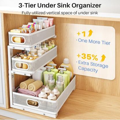 Under Sink Organizer, Height Adjustable Slide out Storage Drawer Rack - Image 3