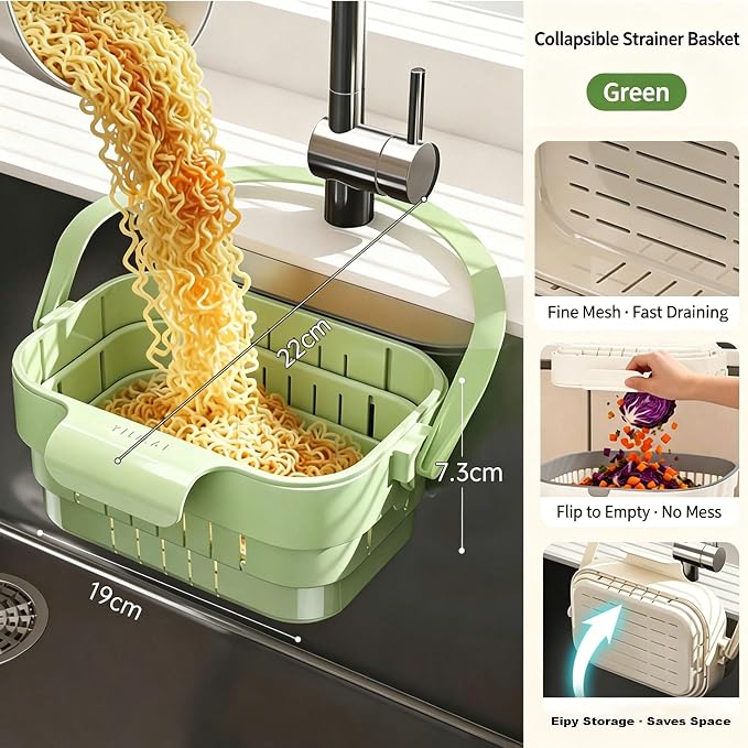 Foldable Hanging Kitchen Sink Drain Basket, 2-in-1 Foldable Sink Colander - Image 8