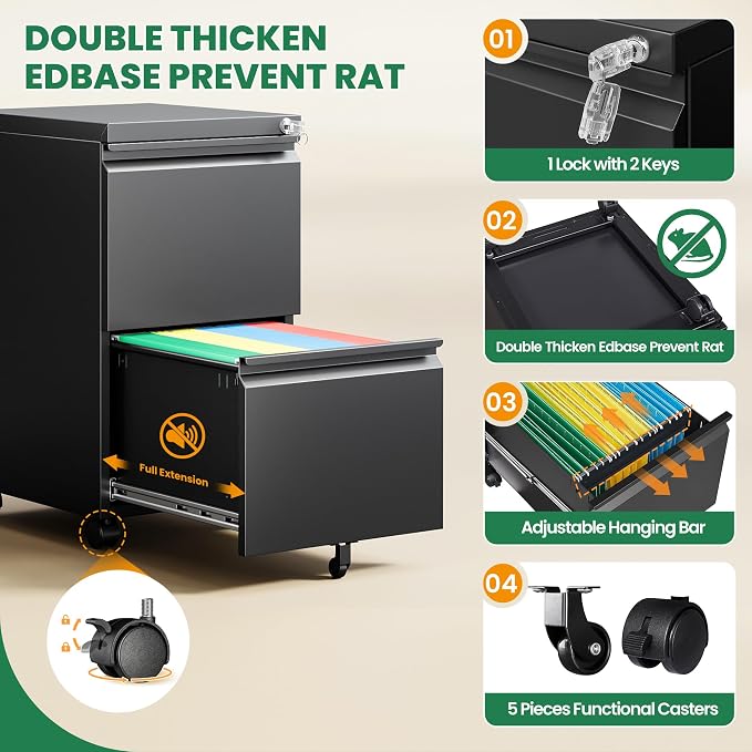 2 Drawer Metal File Cabinet - Image 4