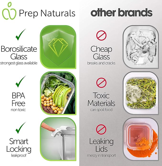 PrepNaturals 5 Pack 30oz Glass Meal Prep Containers - Image 5