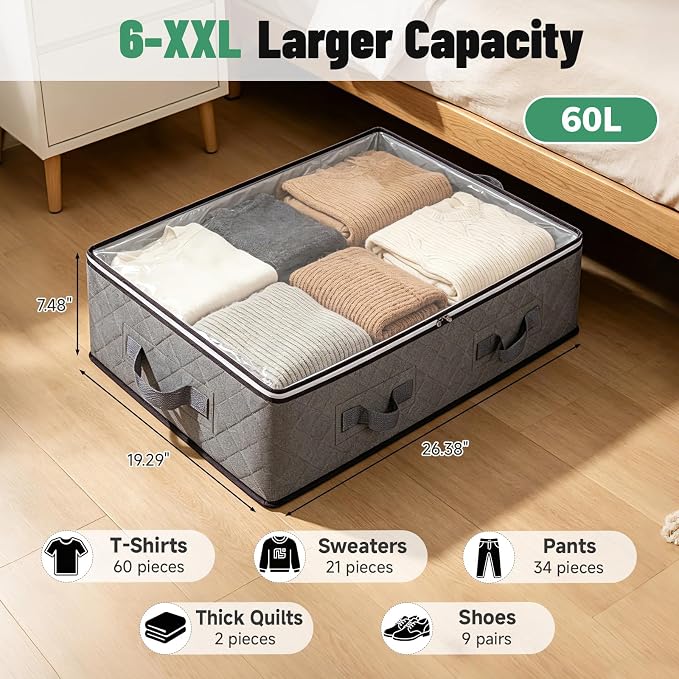 Pterying 6Pack Under Bed Storage Bags, Closet Organizers and Storage Bins - Image 2