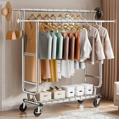 VEVOR Clothes Rack, Rolling Clothing Garment Rack, Extendable Carbon Steel - Image 8