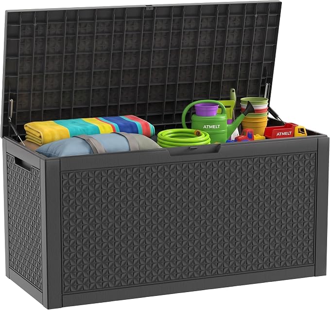 140 Gallon Outdoor Storage Box, Large Resin Deck Box, Waterproof Lockable by ATMELT