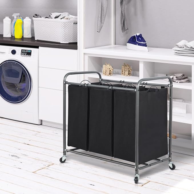 STORAGE MANIAC 3 Section Laundry Sorter, 35.9 Gal Laundry Hamper Cart - Image 8