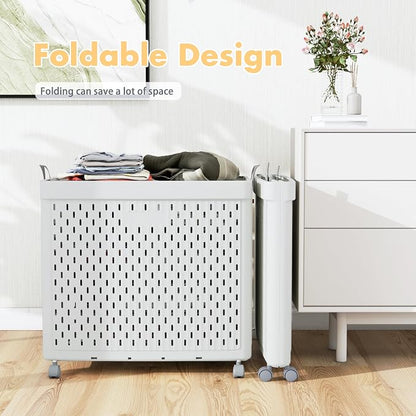 UAK Laundry Basket with Wheels, Collapsible Plastic Laundry Hamper with Handle - Image 4