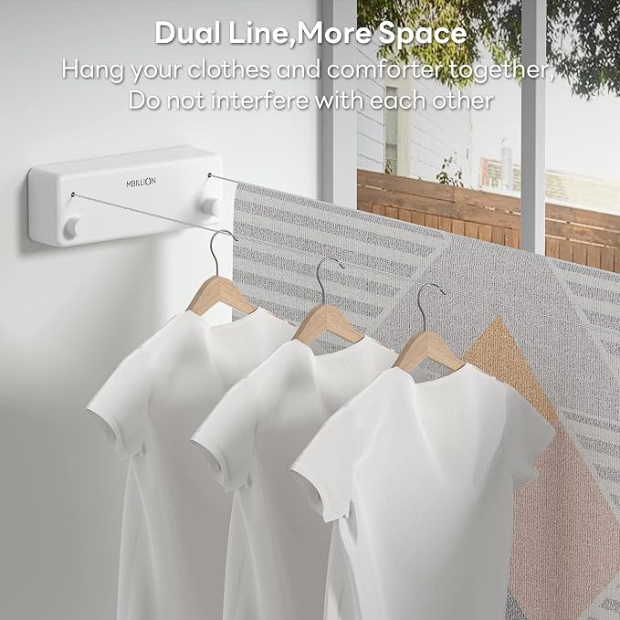 Mbillion Retractable Clothesline 13.8 Ft Stainless Steel Double Clothes line - Image 4