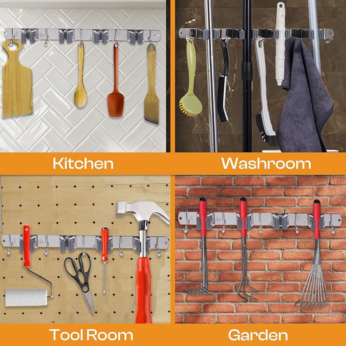Heavy-Duty Stainless-Steel Broom Holder Wall Mount - Image 7